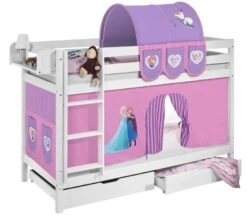 Lit Superposable Blanc Et Rideau Rose Clair Reine Des Neiges 90x190 Cm