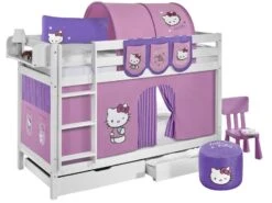 Lit Superposable Blanc Et Rideau Rose Hello Kitty 90x190 Cm