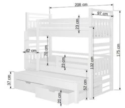 Lit Superposé 3 Couchages Avec 2 Tiroirs De Rangement Blanc Et Rose 90x200 Cm Niko -Lexibook Magasin lit superpose 3 couchages avec 2 tiroirs de rangement blanc et rose 90x200 cm niko 3666722953856 1507821