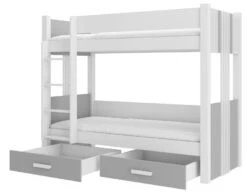 Lit Superposé Blanc Et Gris Clair 2 Couchages 80x180 Cm Ou 90x200 Cm Avec Tiroirs De Rangement Luka