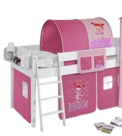 Lit Superposé Blanc Laqué Et Rideau Rose 90x200 Cm -Lexibook Magasin lit superpose blanc laque et rideau rose 90x200 cm 106834