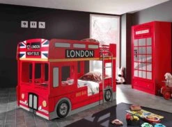 Lit Superposé Bus Londres 90x200 Cm Bois Laqué Rouge Cara -Lexibook Magasin lit superpose bus londres 90x200 cm bois laque rouge cara 5420070207614 694398