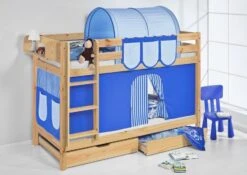 Lit Superposés Pin Massif Et Rideau Bleu -Lexibook Magasin lit superposes pin massif et rideau bleu 74523