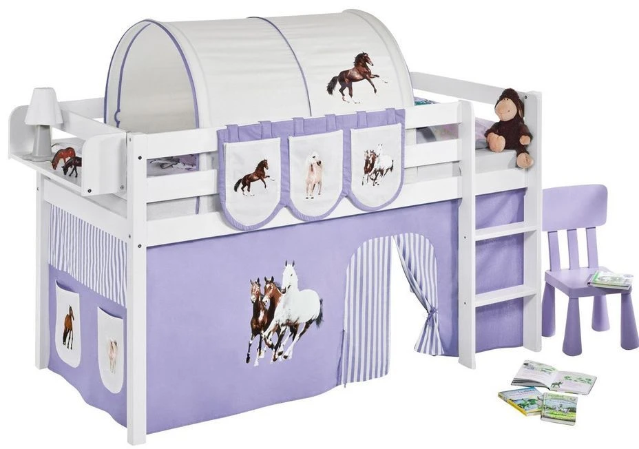 Lit Surélevé Blanc Laqué Rideau Chevaux Lilas 3 Lit Surélevé Blanc Laqué Rideau Chevaux Lilas