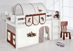 Lit Surélevé Blanc Laqué Rideau Dinosaures 90x190cm -Lexibook Magasin lit sureleve blanc laque rideau dinosaures 90x190cm 74594