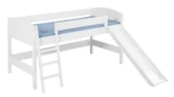 Lit Surélevé Blanc Laqué Toboggan IDA - Rideau Lilas -Lexibook Magasin lit sureleve blanc laque toboggan ida rideau lilas 75072