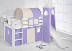 Lit Surélevé Blanc Laqué Toboggan Rideau Et Tour Parme Beige 90x190cm -Lexibook Magasin lit sureleve blanc laque toboggan rideau et tour parme beige 90x190cm 130656