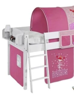 Lit Surélevé Blanc Laqué Toboggan Rideau Et Tour Parme Beige 90x190cm -Lexibook Magasin lit sureleve blanc laque toboggan rideau et tour parme beige 90x190cm 130658