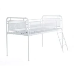 Lit Surélevé Enfant 90 X 190 Cm En Métal - Gris Clair - Sommier Inclus - JULY