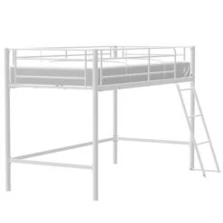 Lit Surélevé Enfant En Métal - Blanc - Sommier Inclus - 90 X 190 Cm - MID