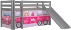 Lit Toboggan 90x200 Cm Avec Tente Bus Princesse Pin Massif Gris Pino