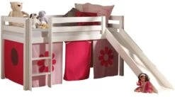 Lit Toboggan 90x200 Cm Avec Tente Fleur Pin Massif Blanc Pino