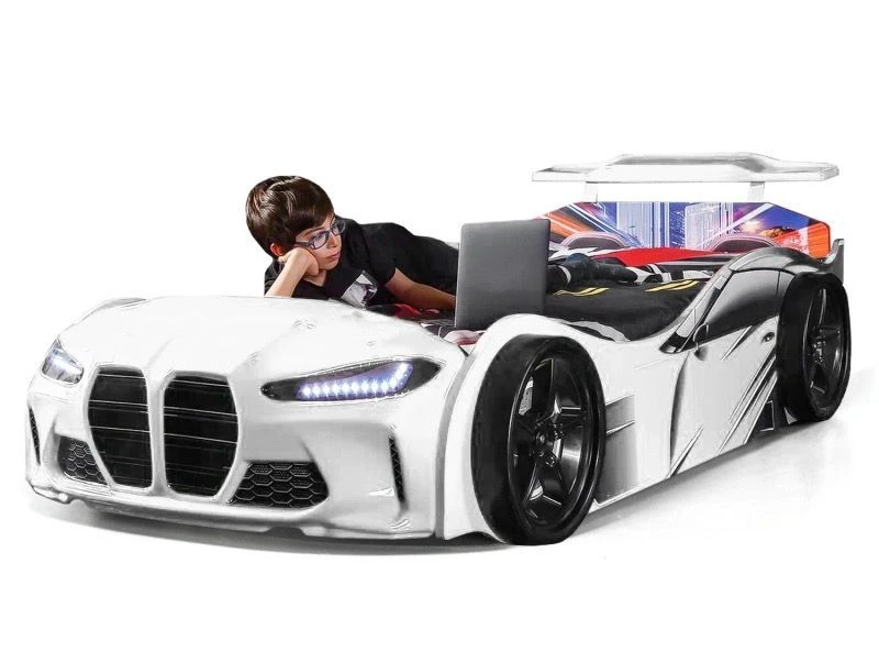 Lit Voiture De Course Turbo V1 Blanc 90x190 Cm 3 Lit Voiture De Course Turbo V1 Blanc 90x190 Cm
