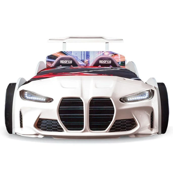 Lit Voiture De Course Turbo V1 Blanc 90x190 Cm 4 Lit Voiture De Course Turbo V1 Blanc 90x190 Cm – Image 2