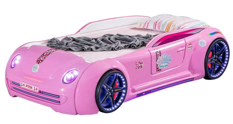 Lit Voiture Pour Fille Lover Rose à Led Et Bruitage 90x190 Cm 3 Lit Voiture Pour Fille Lover Rose à Led Et Bruitage 90x190 Cm