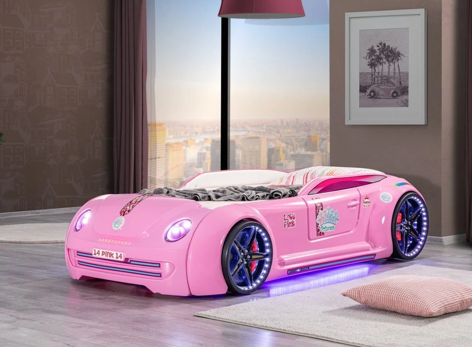 Lit Voiture Pour Fille Lover Rose à Led Et Bruitage 90x190 Cm 4 Lit Voiture Pour Fille Lover Rose à Led Et Bruitage 90x190 Cm – Image 2