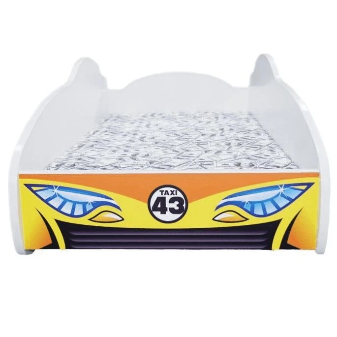 Lit Voiture Taxi Jaune 70x140 Cm - Sommier Et Matelas Inclus 4 Lit Voiture Taxi Jaune 70x140 Cm - Sommier Et Matelas Inclus – Image 2