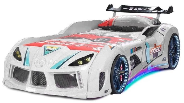 Lit Voiture Turbo V8 Blanc à Led 90x190 Cm 3 Lit Voiture Turbo V8 Blanc à Led 90x190 Cm