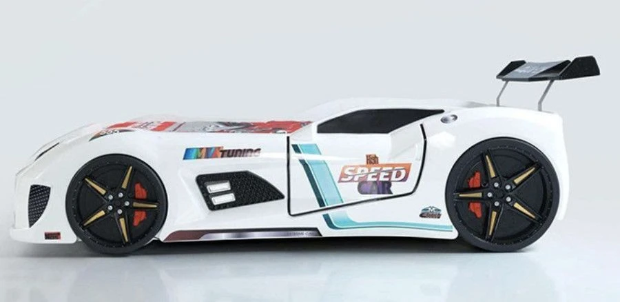 Lit Voiture Turbo V8 Blanc à Led 90x190 Cm 4 Lit Voiture Turbo V8 Blanc à Led 90x190 Cm – Image 2