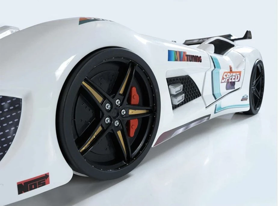 Lit Voiture Turbo V8 Blanc à Led 90x190 Cm 5 Lit Voiture Turbo V8 Blanc à Led 90x190 Cm – Image 3