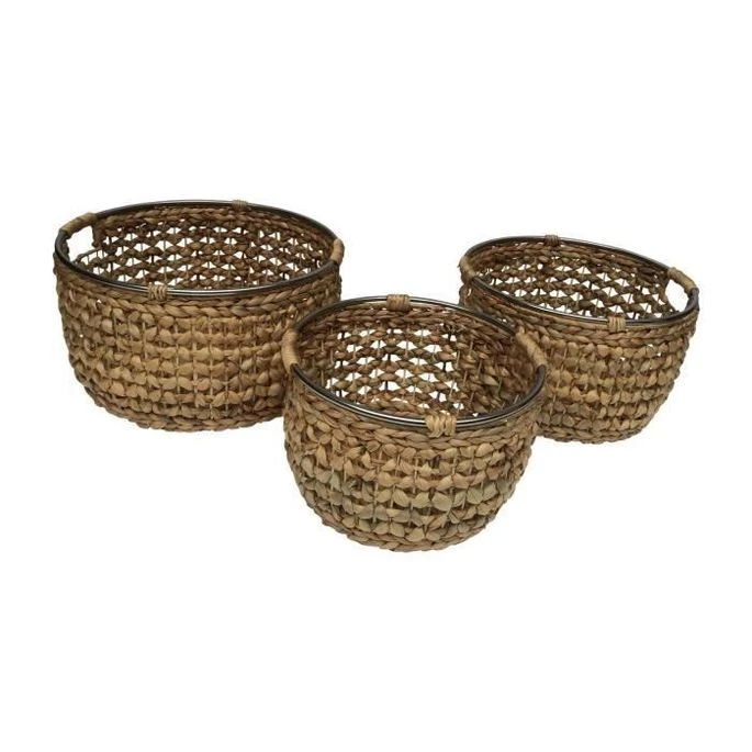 Lot De 3 Paniers Avec Anses En Métal - Ø30 / Ø35 / Ø40 Cm - Naturel 3 Lot De 3 Paniers Avec Anses En Métal - Ø30 / Ø35 / Ø40 Cm - Naturel