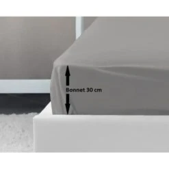 LOVELY HOME Drap Housse 100% Coton 140x190x30 Cm Gris Clair