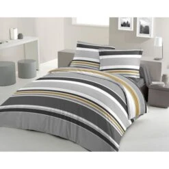 LOVELY HOME Parure De Couette Coton STRIPES - Gris - 240x260 Cm