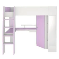 MILENA Lit Surélevé Enfant 90x200 Cm + Sommier - Blanc Et Lilas -Lexibook Magasin milena lit sureleve enfant 90x200 cm sommier blanc et lilas 3480940236276 453468