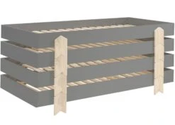 Pack De 4 Lits Empilables Pin Massif Gris Et Bois Clair Ridulo 90x200 Cm