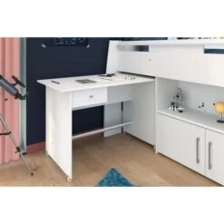 PARISOT Lit Combiné Enfant Avec Bureau Contemporain Décor Blanc - Sommier Inclus -l90 X L200 Cm - DAVE -Lexibook Magasin parisot lit combine enfant avec bureau contemporain decor blanc sommier inclus l90 x l200 cm dave 3480940191568 1110724