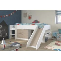 PARISOT SLIDE - Lit Toboggan Enfant - Décor Blanc Et Chene Jackson - Sommier Inclus - 90 X 200 Cm -Lexibook Magasin parisot slide lit toboggan enfant decor blanc et chene jackson sommier inclus 90 x 200 cm 3480940292982 759719
