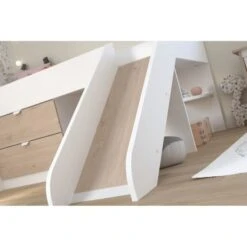 PARISOT SLIDE - Lit Toboggan Enfant - Décor Blanc Et Chene Jackson - Sommier Inclus - 90 X 200 Cm -Lexibook Magasin parisot slide lit toboggan enfant decor blanc et chene jackson sommier inclus 90 x 200 cm 3480940292982 759720