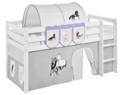 Pochettes Beige Et Parme Chevaux Milo Pour Lit Mezzanine Enfant