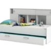 Ferrari Lit Gigogne Enfant Contemporain Blanc Perle + Tete De Lit étageres Intégrées - L 90 X L 200 Cm