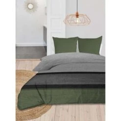 SOLEIL D'OCRE Couette Imprimée Stripe - 240 X 220 Cm - Kaki