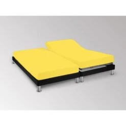 SOLEIL D'OCRE Lot De 2 Draps Housse 100% Coton - Lit A Tete Et Pieds Relevables - 2x80x200 Cm - Uni Jaune