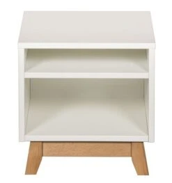 Table De Chevet 2 Niches Laqué Blanc Et Pieds Hêtre Massif Nandy