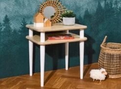 Table De Chevet Bois Blanc Et Pieds Hêtre Massif Clair Natura