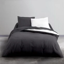 TODAY Parure De Lit Coton 1 Personne - 140x200 Cm - Bicolore Gris Et Blanc Yaël