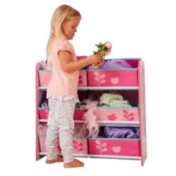 WORLDS APPART Meuble De Rangement Enfant - 6 Bacs HelloHome Fleurs Et Oiseaux - Rose